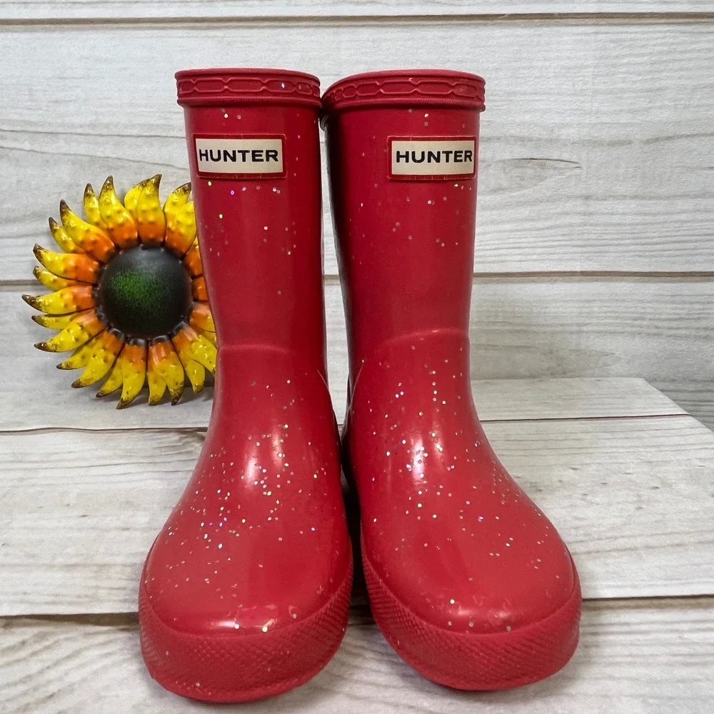 Hunter Kids Pink Glitter Waterproof Rain Boots UK 7 US 8 Toddler Sparkly Boots